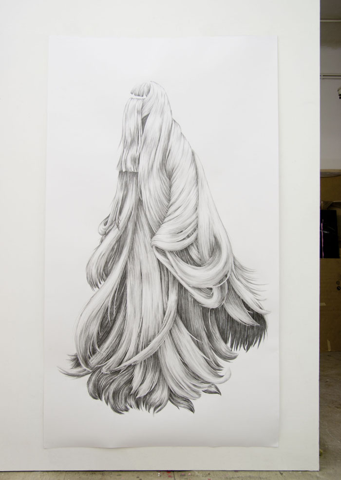 Julie Chovin shaggy shadow, drawing pencil on paper. 1,70 x 1,10 m, 2011
